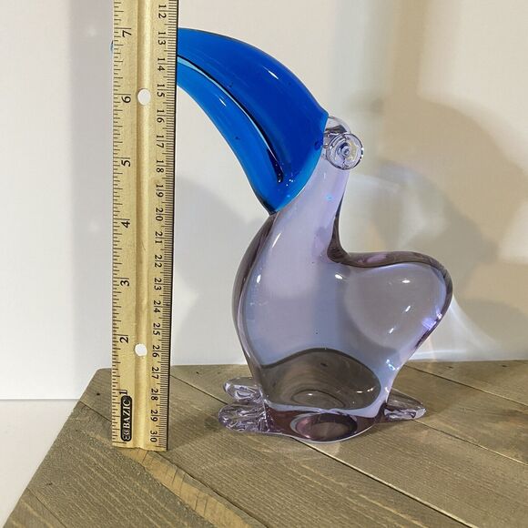 Vintage Toucan Bird Hand Blown Art Glass Figurine Decor Blue Amethyst - Picture 6 of 6